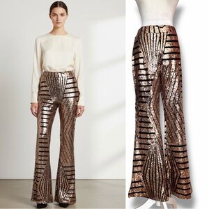 C+D+M Gold Black Striped Sequin Flare Pants Highrise Disco Pants Size Large